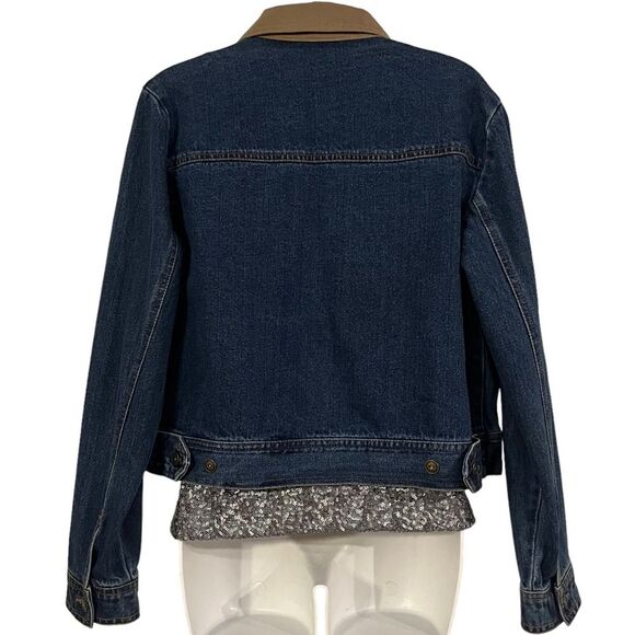 Studio‎ Ease Vintage Women Blue Denim Tan Collar Button Front Jacket Size 8 - Picture 2 of 9